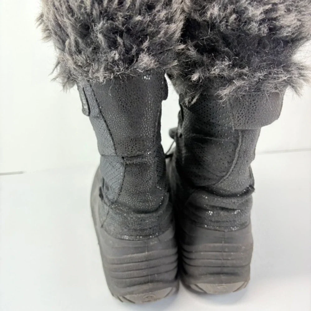 Kamik Big Kids Size‎ 4 Black Winter Snow Boots Faux Fur Lace Up FLAWED
